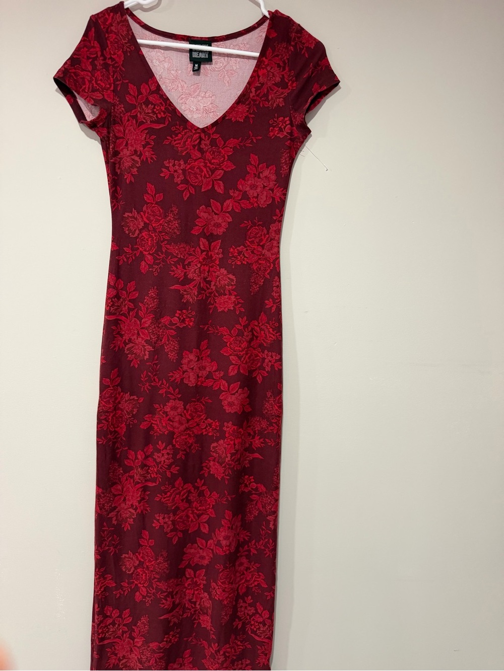 le chateau Burgundy and Red Floral V-Neck Maxi Dress